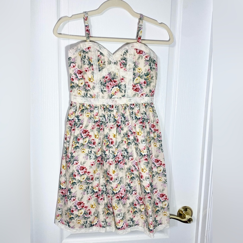 ModCloth Minuet Revolve Floral Lace Mini Sundress Cream Pink Small